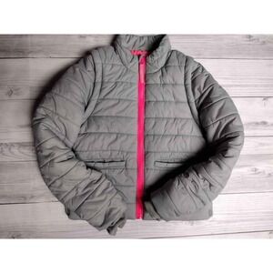 Kids Cat and Jack Puffer Jacket Girls Size M 7 8 Gray Pink Zip Lined Winter Coat